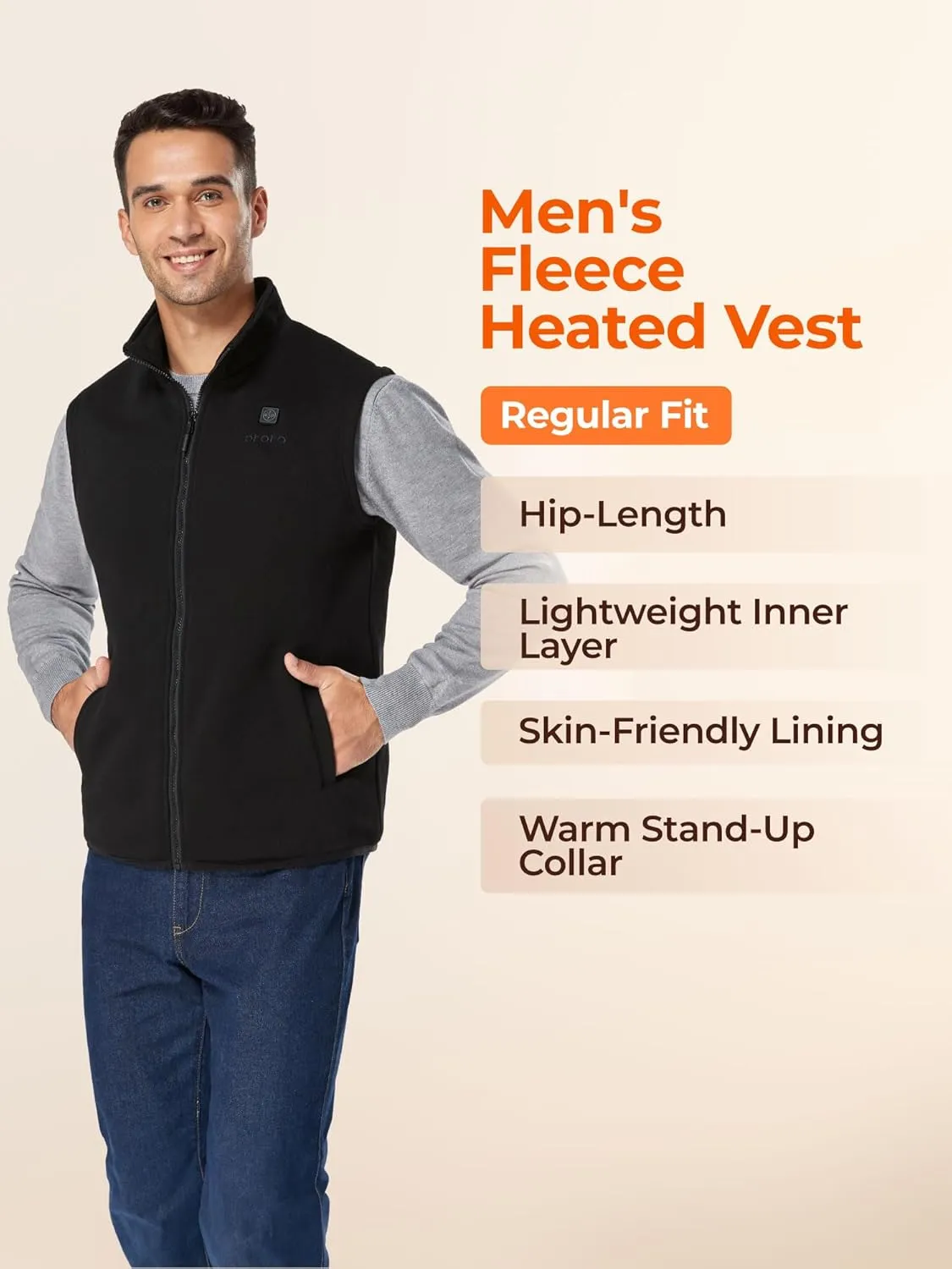 ORORO Men's Heated Vest with Battery, Lightweight Heating Fleece Vest (Charger Not Included)