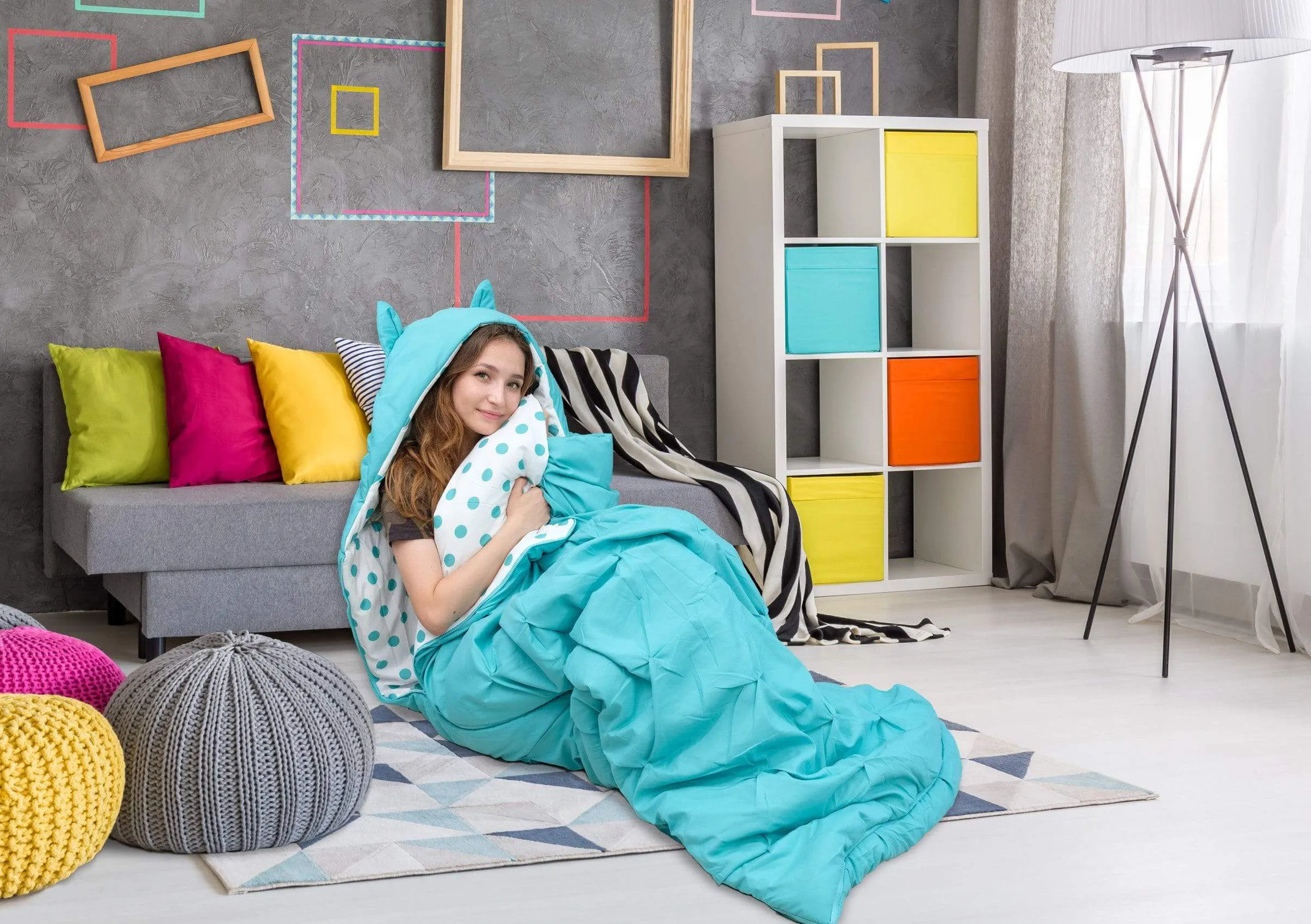 Oscar Polka Dot Sleeping Bag with Hood Zipper Closure
