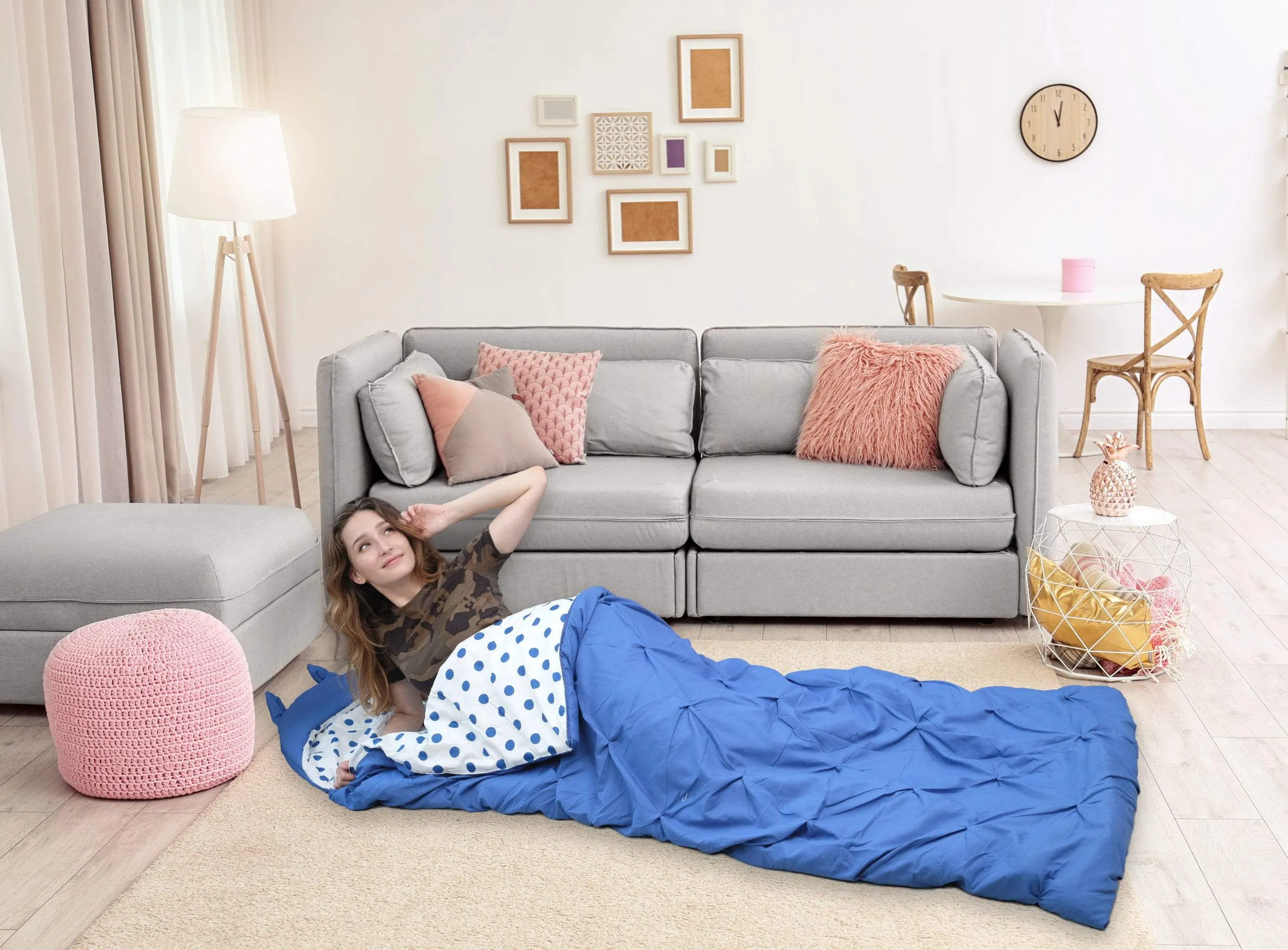 Oscar Polka Dot Sleeping Bag with Hood Zipper Closure