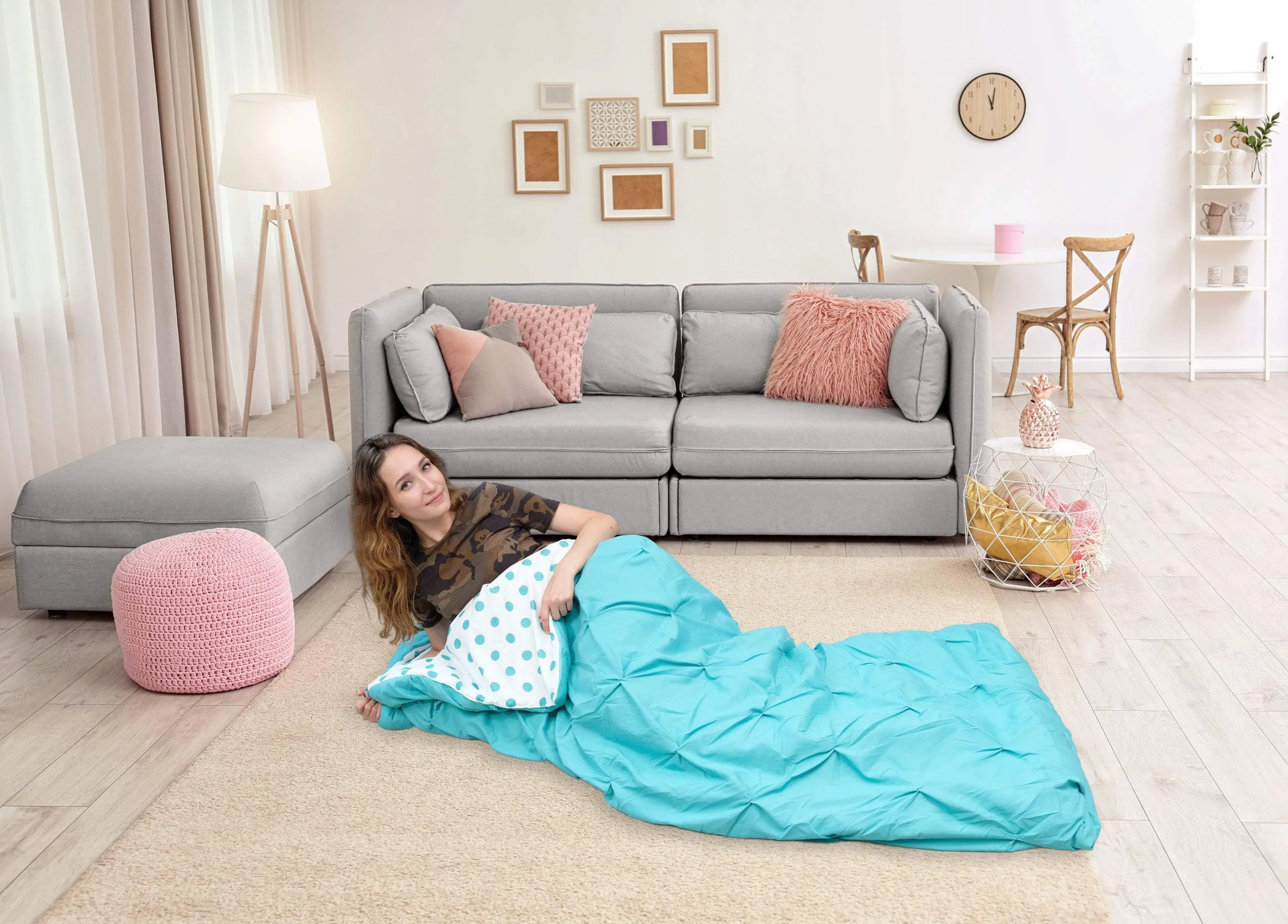 Oscar Polka Dot Sleeping Bag with Hood Zipper Closure