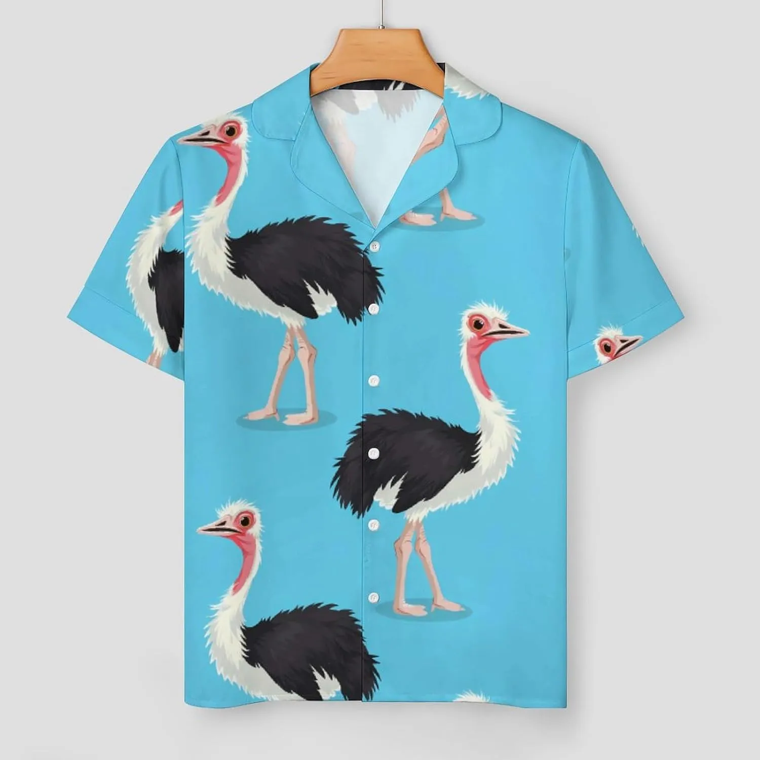 Ostrich Bird Print Women's Satin Pajama Set Short Sleeve Button Down Sleepwear Loungewear Pj Set
