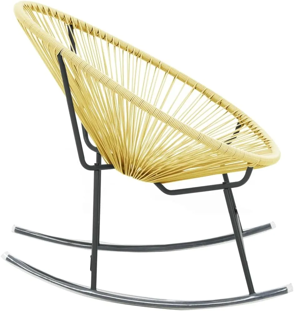 Outdoor Acapulco Chair Poly Rattan Rocking Lounge Chair Beige Water-Resistant Patio Furniture for Garden, Poolside, Backyard