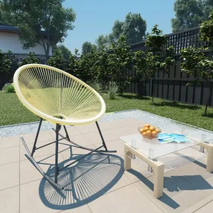Outdoor Acapulco Chair Poly Rattan Rocking Lounge Chair Beige Water-Resistant Patio Furniture for Garden, Poolside, Backyard
