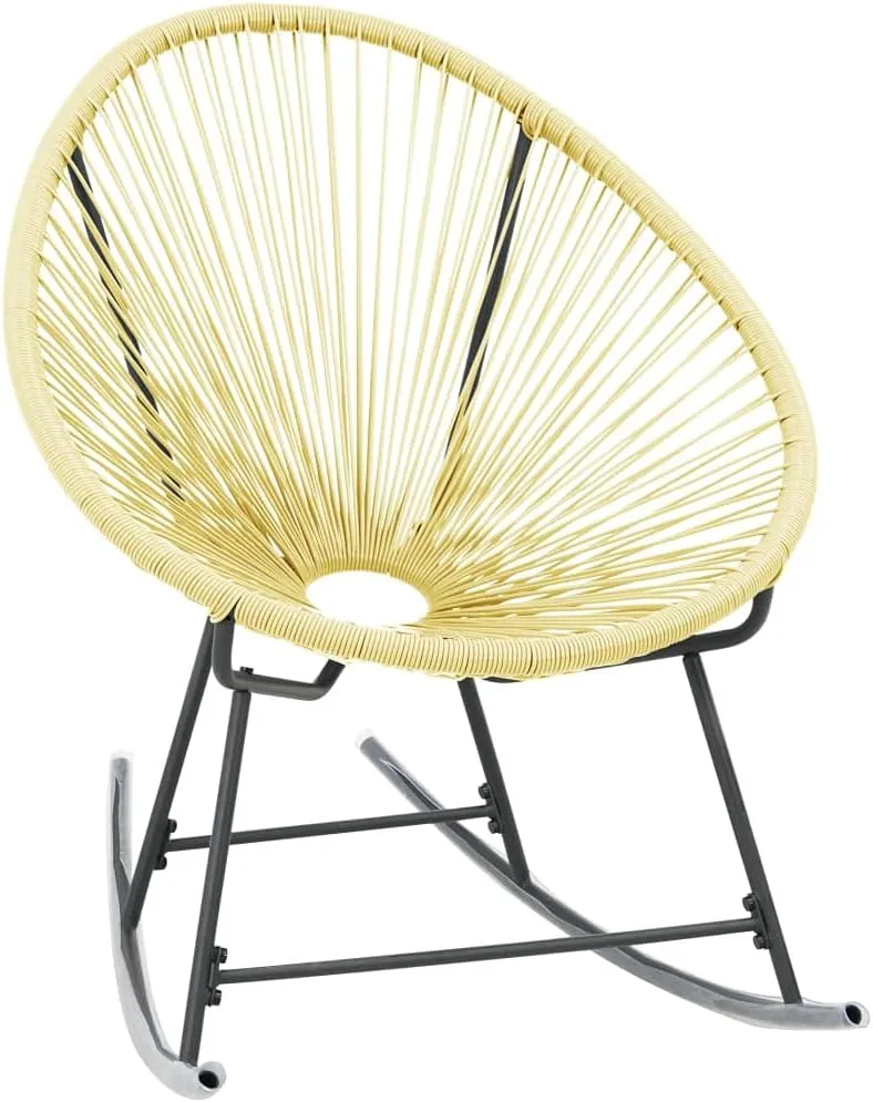 Outdoor Acapulco Chair Poly Rattan Rocking Lounge Chair Beige Water-Resistant Patio Furniture for Garden, Poolside, Backyard