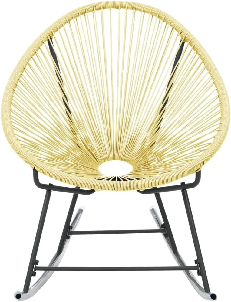 Outdoor Acapulco Chair Poly Rattan Rocking Lounge Chair Beige Water-Resistant Patio Furniture for Garden, Poolside, Backyard