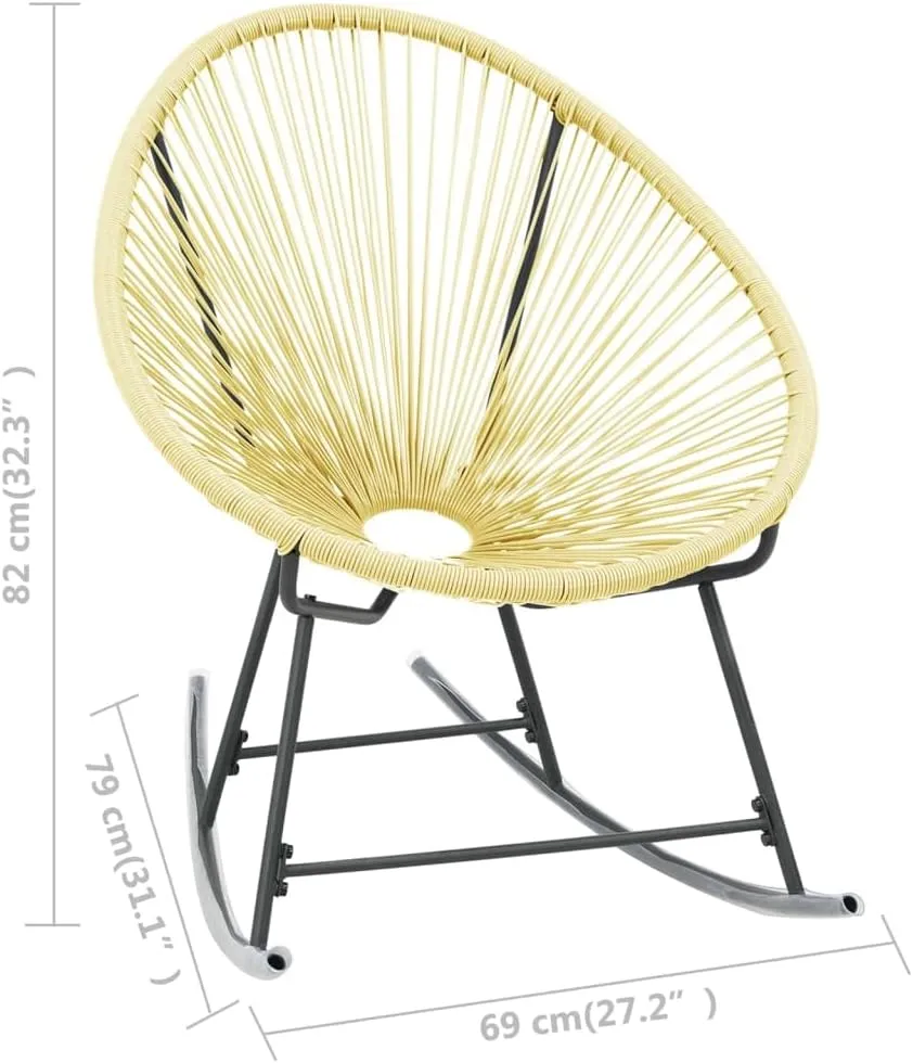 Outdoor Acapulco Chair Poly Rattan Rocking Lounge Chair Beige Water-Resistant Patio Furniture for Garden, Poolside, Backyard