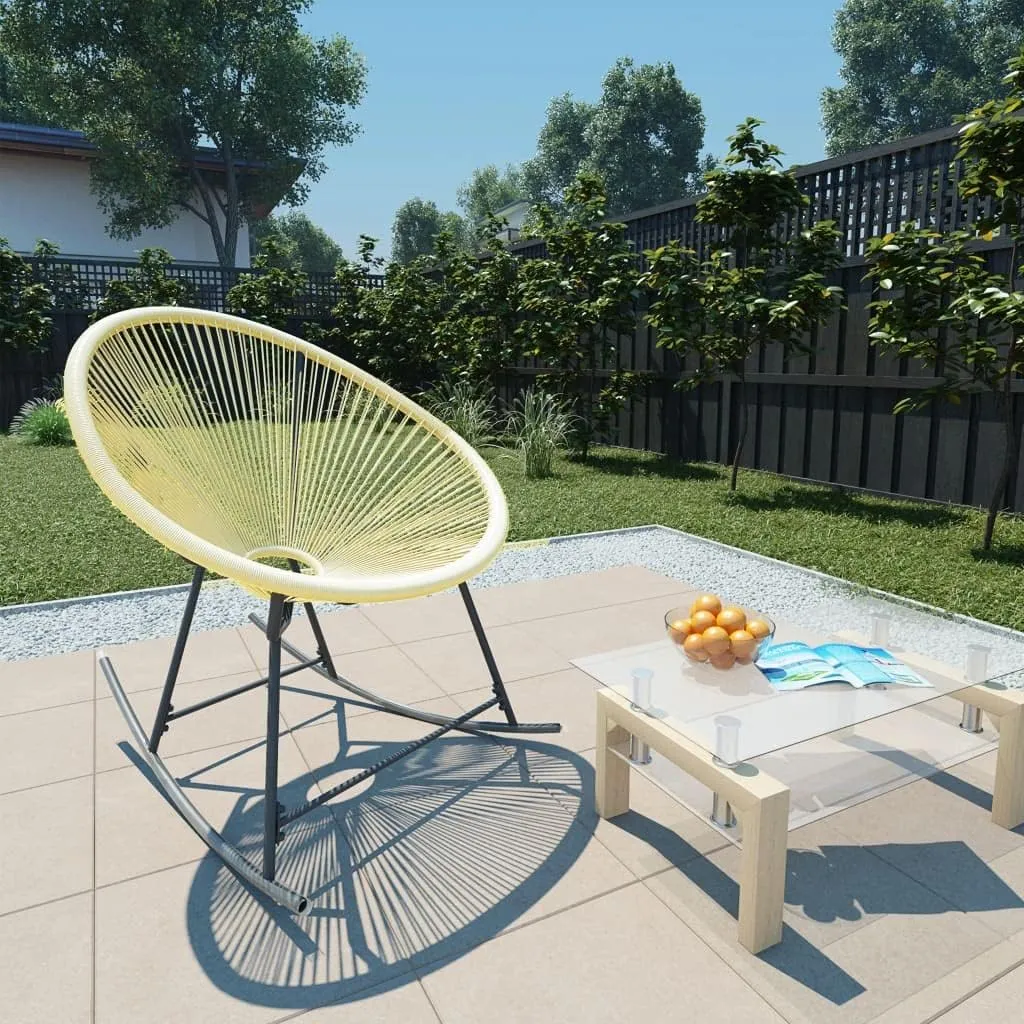 Outdoor Acapulco Chair Poly Rattan Rocking Lounge Chair Beige Water-Resistant Patio Furniture for Garden, Poolside, Backyard