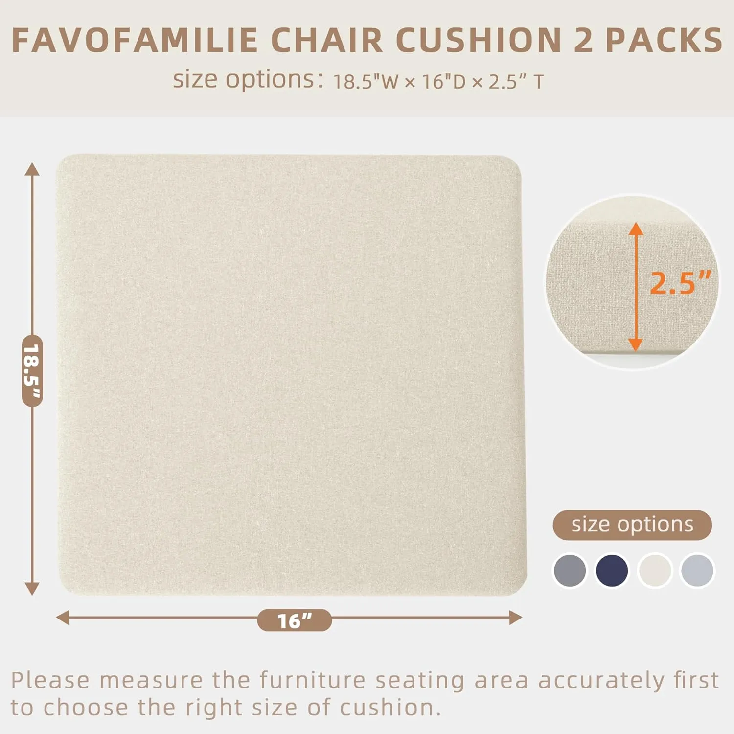 Outdoor Chair Cushions 18.5 x 16 x 2.5 Inch Set of 2, Water-Resistant & Fadeness Durable Patio Furniture Cushion for Garden Sofa Couch Chairs, Portable Comfort with Attach Ties, Beige
