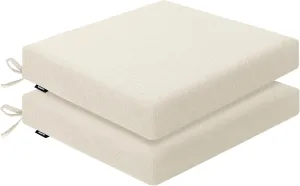 Outdoor Chair Cushions 18.5 x 16 x 2.5 Inch Set of 2, Water-Resistant & Fadeness Durable Patio Furniture Cushion for Garden Sofa Couch Chairs, Portable Comfort with Attach Ties, Beige
