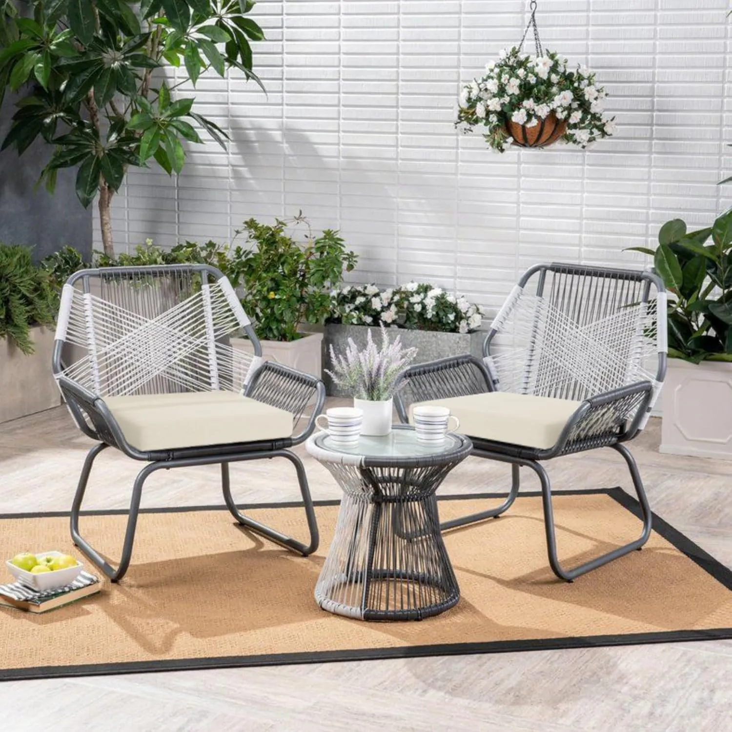 Outdoor Chair Cushions 18.5 x 16 x 2.5 Inch Set of 2, Water-Resistant & Fadeness Durable Patio Furniture Cushion for Garden Sofa Couch Chairs, Portable Comfort with Attach Ties, Beige