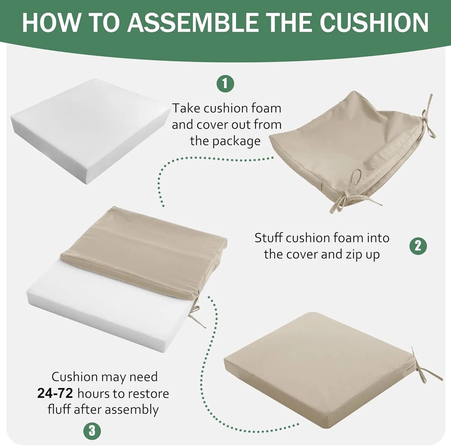 Outdoor Chair Cushions Set of 4: Waterproof & Color Fastness Seat Cushion for Patio Furniture - 22 x 22 x 3 Inch Chair Pads with Ties and Hidden Zipper - Patio Chair Cushion Replacement, Beige