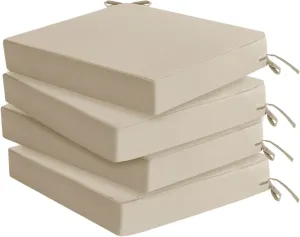 Outdoor Chair Cushions Set of 4: Waterproof & Color Fastness Seat Cushion for Patio Furniture - 22 x 22 x 3 Inch Chair Pads with Ties and Hidden Zipper - Patio Chair Cushion Replacement, Beige