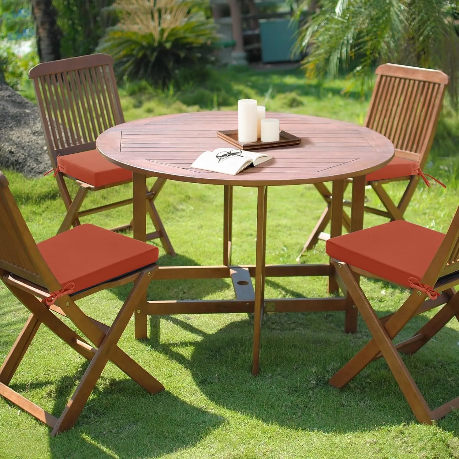 Outdoor Chair Cushions Set of 4: Waterproof & Color Fastness Seat Cushion for Patio Furniture - 22 x 22 x 3 Inch Chair Pads with Ties and Hidden Zipper - Patio Chair Cushion Replacement, Rust