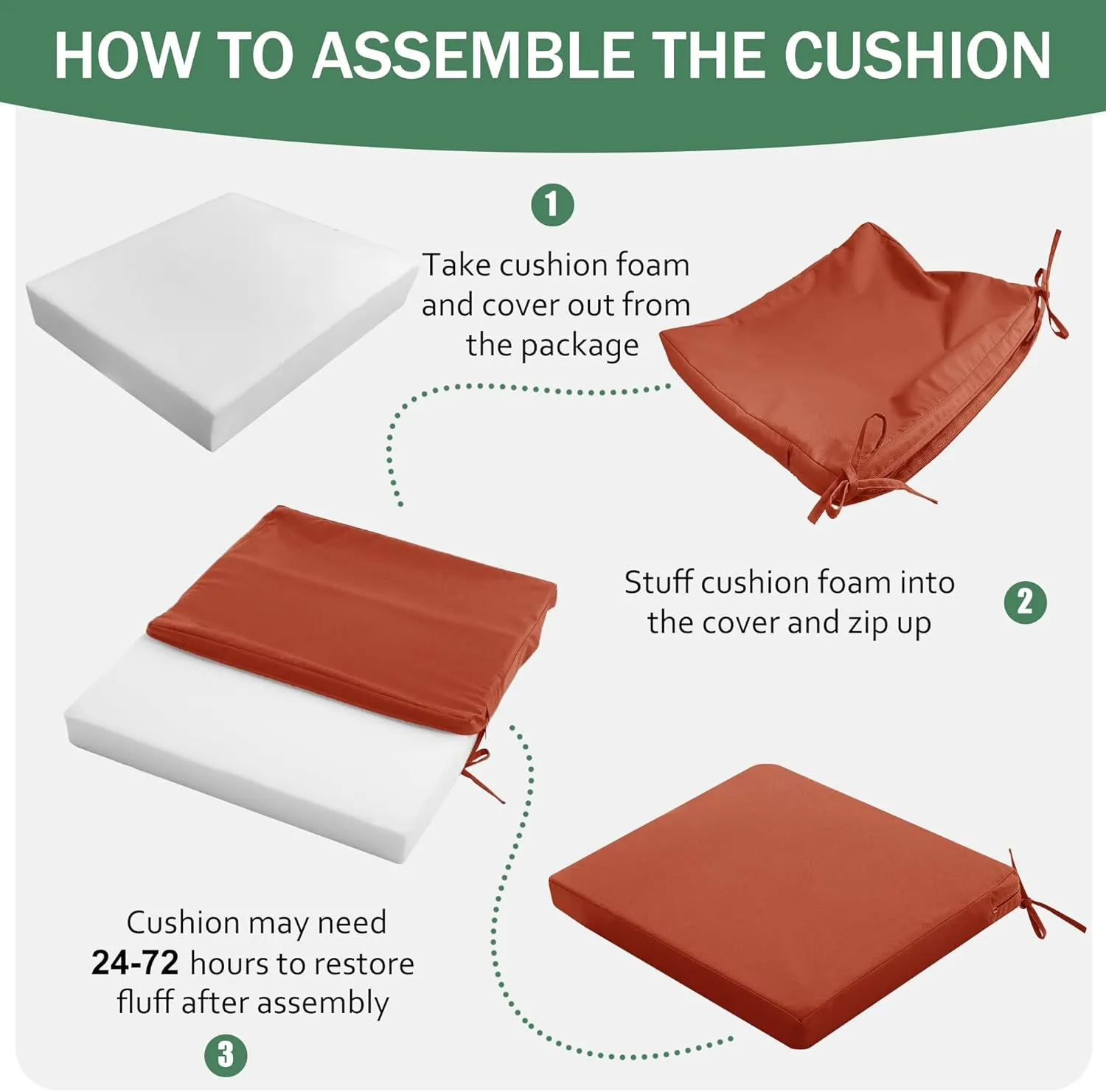 Outdoor Chair Cushions Set of 4: Waterproof & Color Fastness Seat Cushion for Patio Furniture - 22 x 22 x 3 Inch Chair Pads with Ties and Hidden Zipper - Patio Chair Cushion Replacement, Rust
