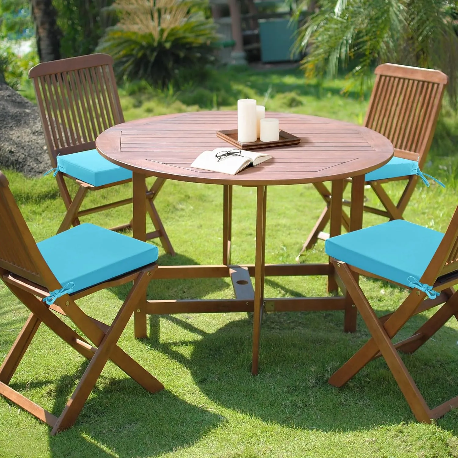 Outdoor Chair Cushions Set of 4: Waterproof & Color Fastness Seat Cushion for Patio Furniture - 22 x 22 x 3 Inch Chair Pads with Ties and Hidden Zipper - Patio Chair Cushion Replacement, Teal