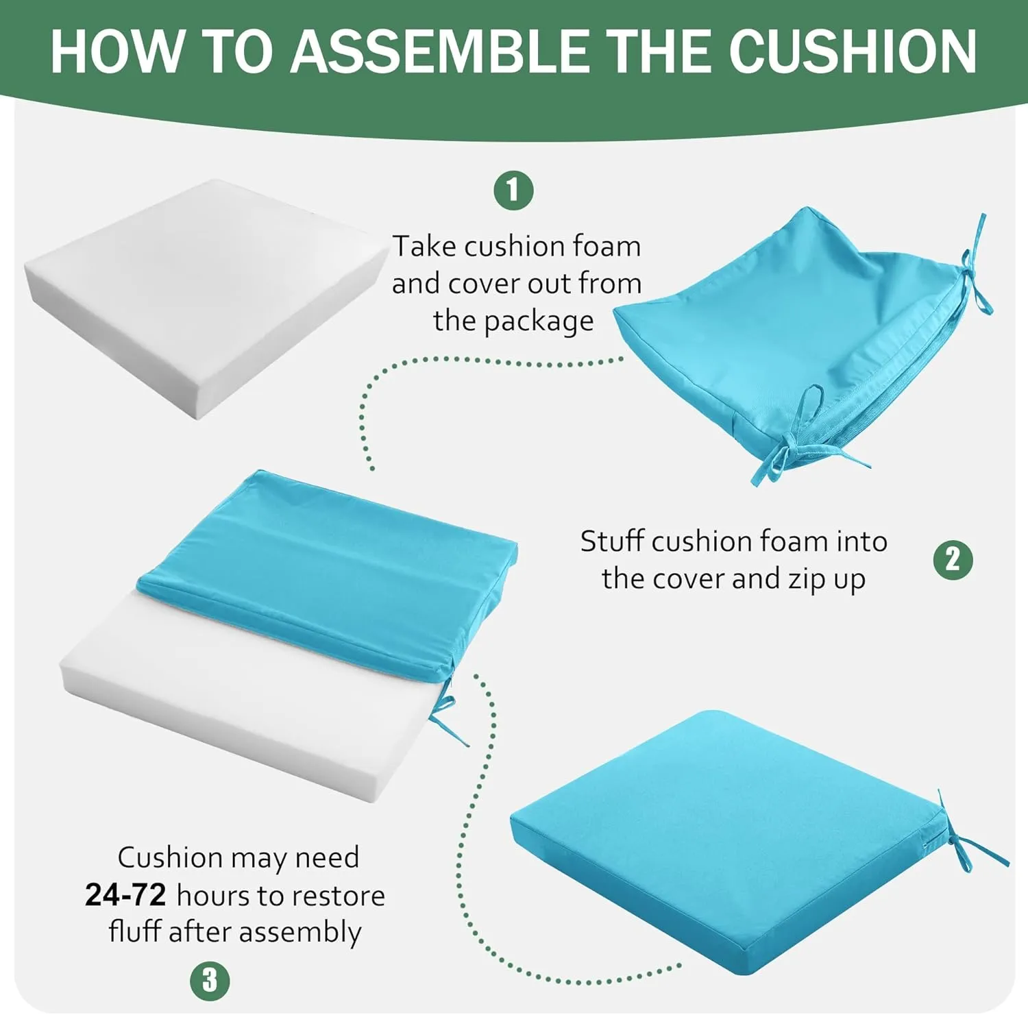 Outdoor Chair Cushions Set of 4: Waterproof & Color Fastness Seat Cushion for Patio Furniture - 22 x 22 x 3 Inch Chair Pads with Ties and Hidden Zipper - Patio Chair Cushion Replacement, Teal