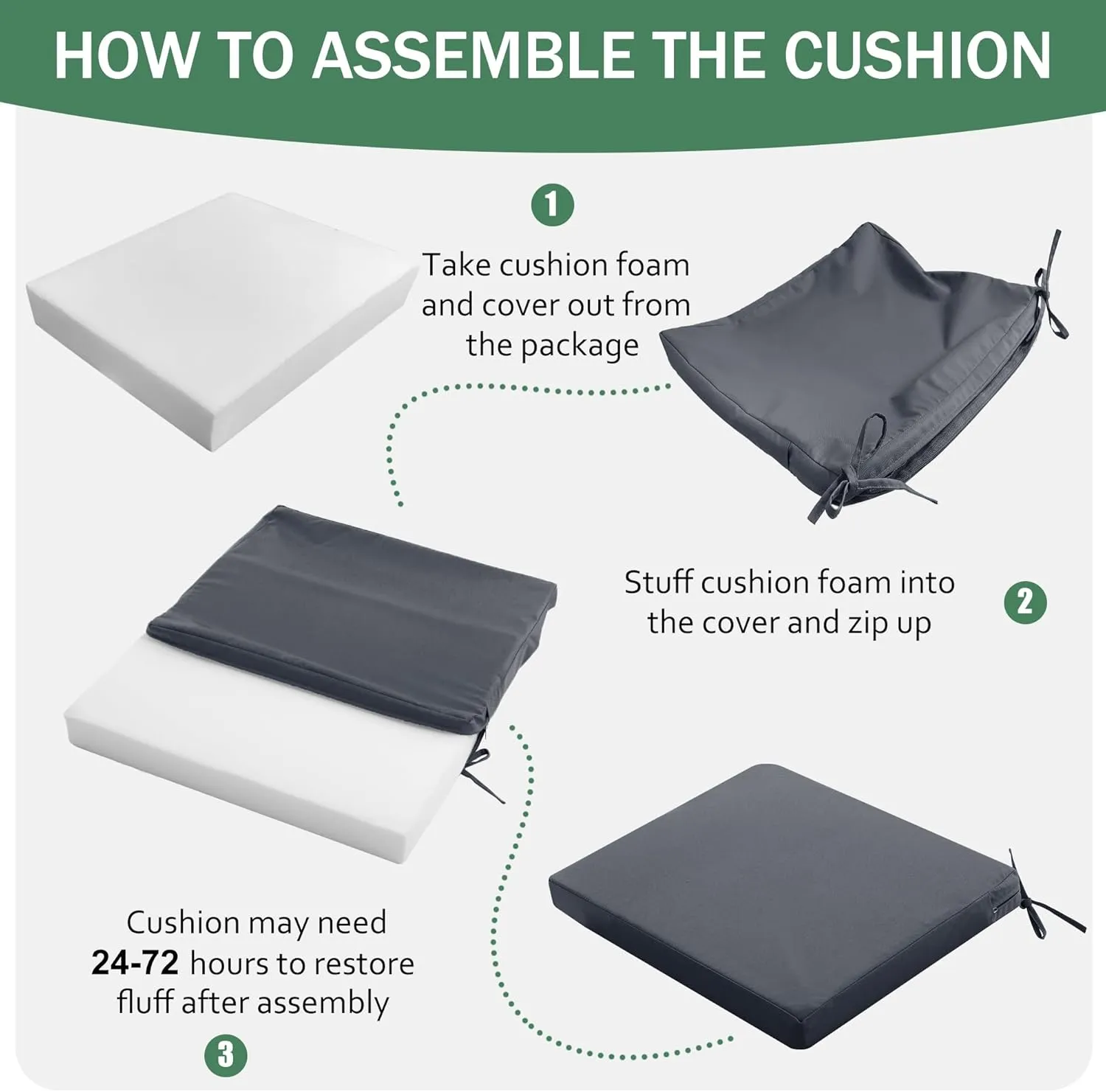 Outdoor Chair Cushions Set of 4: Waterproof & Fade Resistant Seat Cushion for Patio Furniture - 19 x 19 x 2 Inch Chair Pads with Ties and Hidden Zipper -Patio Chair Cushion Replacement, Dark Grey