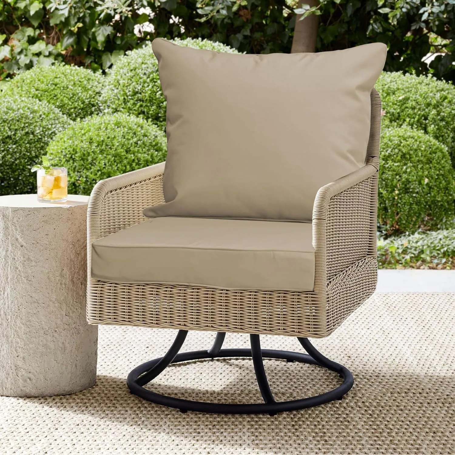 Outdoor Deep Seat Cushion Patio Waterproof Seat and Back Cushion Set Seasonal Clearence Chair Cushion for Dining Arm Chairs, Wicker Chairs and Garden Furniture Decoration, 19"x19"x3", Beige