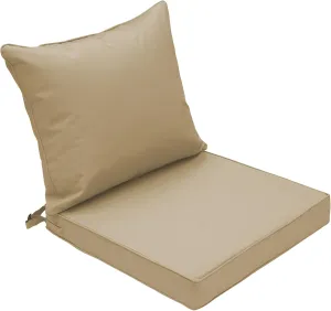 Outdoor Deep Seat Cushion Patio Waterproof Seat and Back Cushion Set Seasonal Clearence Chair Cushion for Dining Arm Chairs, Wicker Chairs and Garden Furniture Decoration, 19"x19"x3", Beige