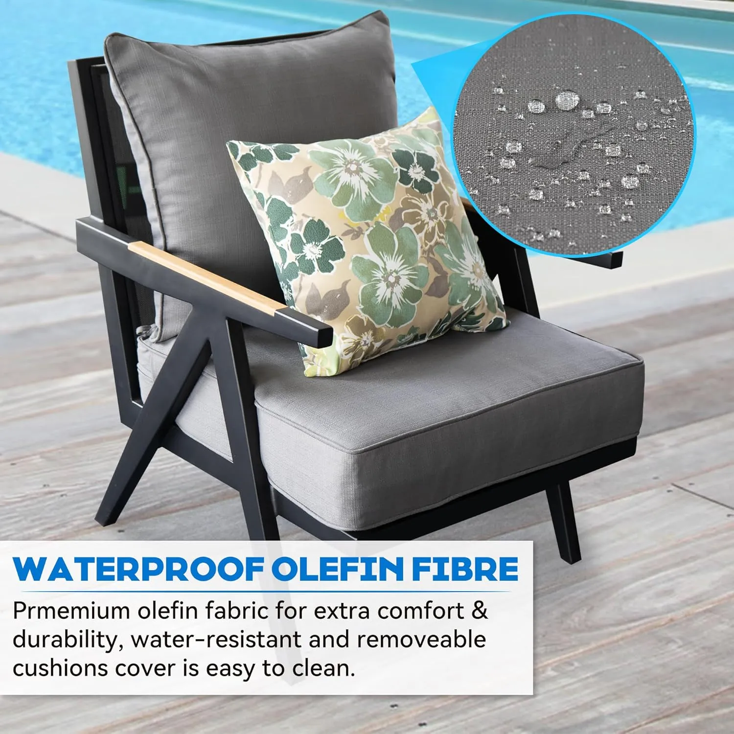 Outdoor Deep Seat Cushion Set of 2,24 x 24 Inch, Deep Seat,Back Cushion and Pillow with Removable Cover and Adjustable Straps for Chair, Sofa, and Couch