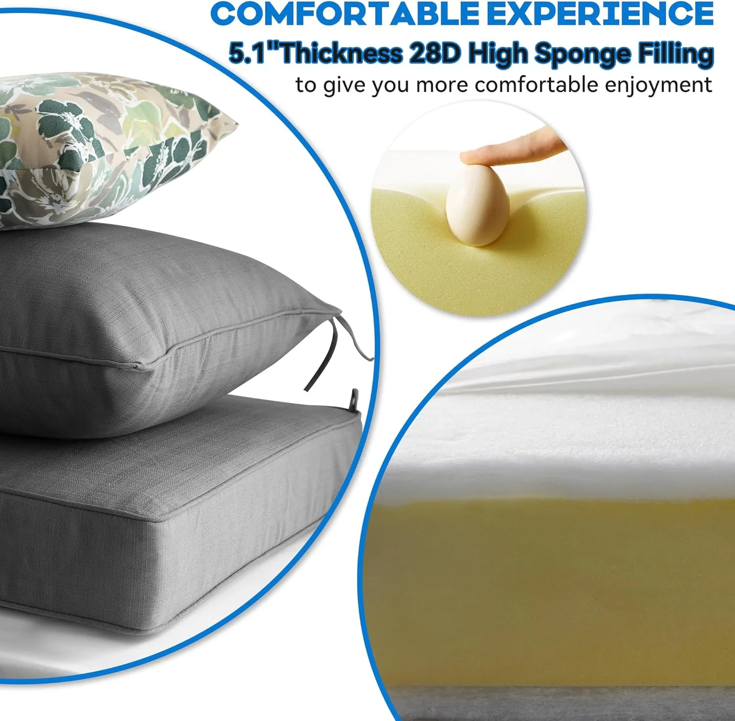 Outdoor Deep Seat Cushion Set of 2,24 x 24 Inch, Deep Seat,Back Cushion and Pillow with Removable Cover and Adjustable Straps for Chair, Sofa, and Couch