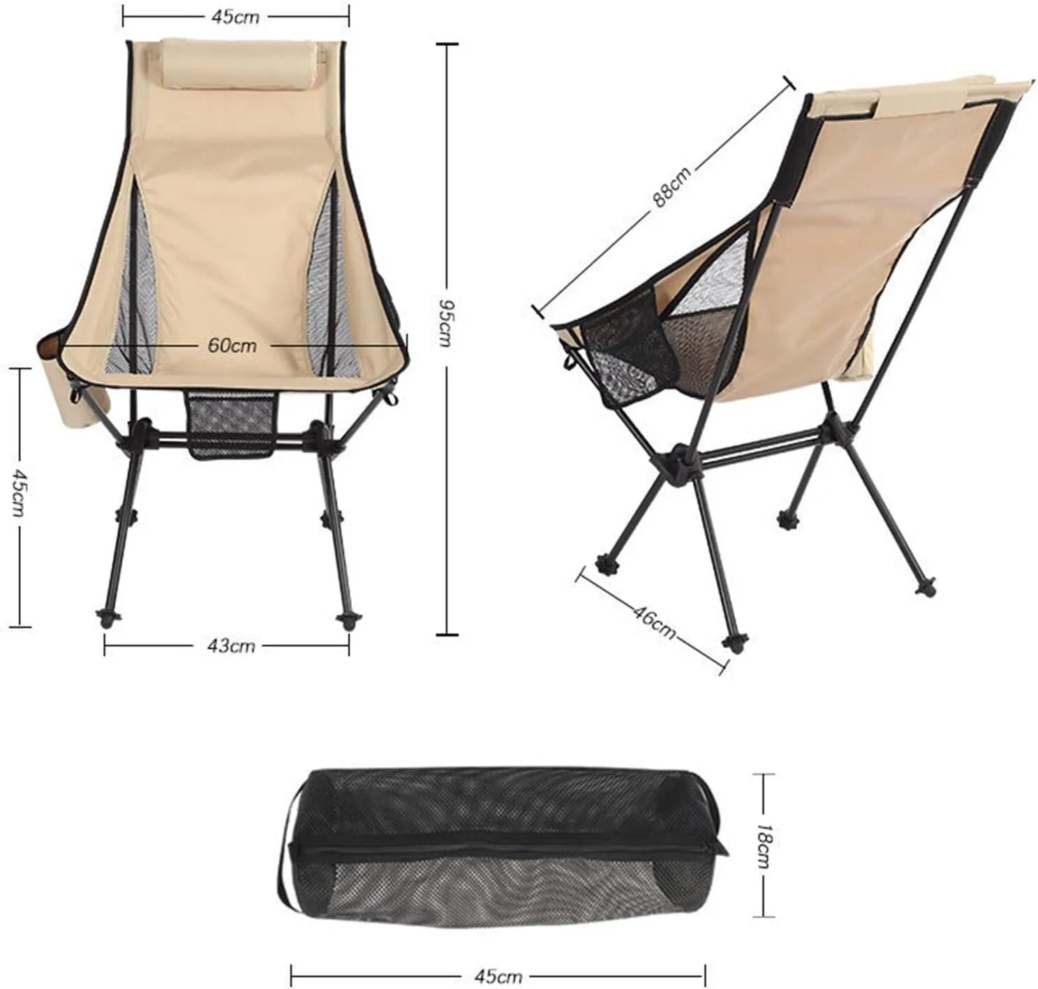 Outdoor Folding Camping Chair, Lightweight Portable Chair with Pockets, Quick Setup Fishing, Picnic, and Festival(White,Withoutpockets)