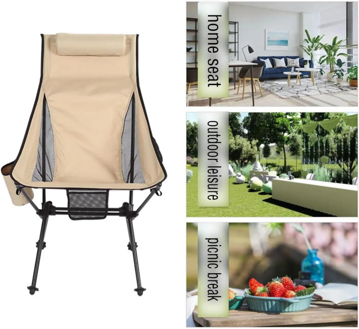 Outdoor Folding Camping Chair, Lightweight Portable Chair with Pockets, Quick Setup Fishing, Picnic, and Festival(White,Withoutpockets)