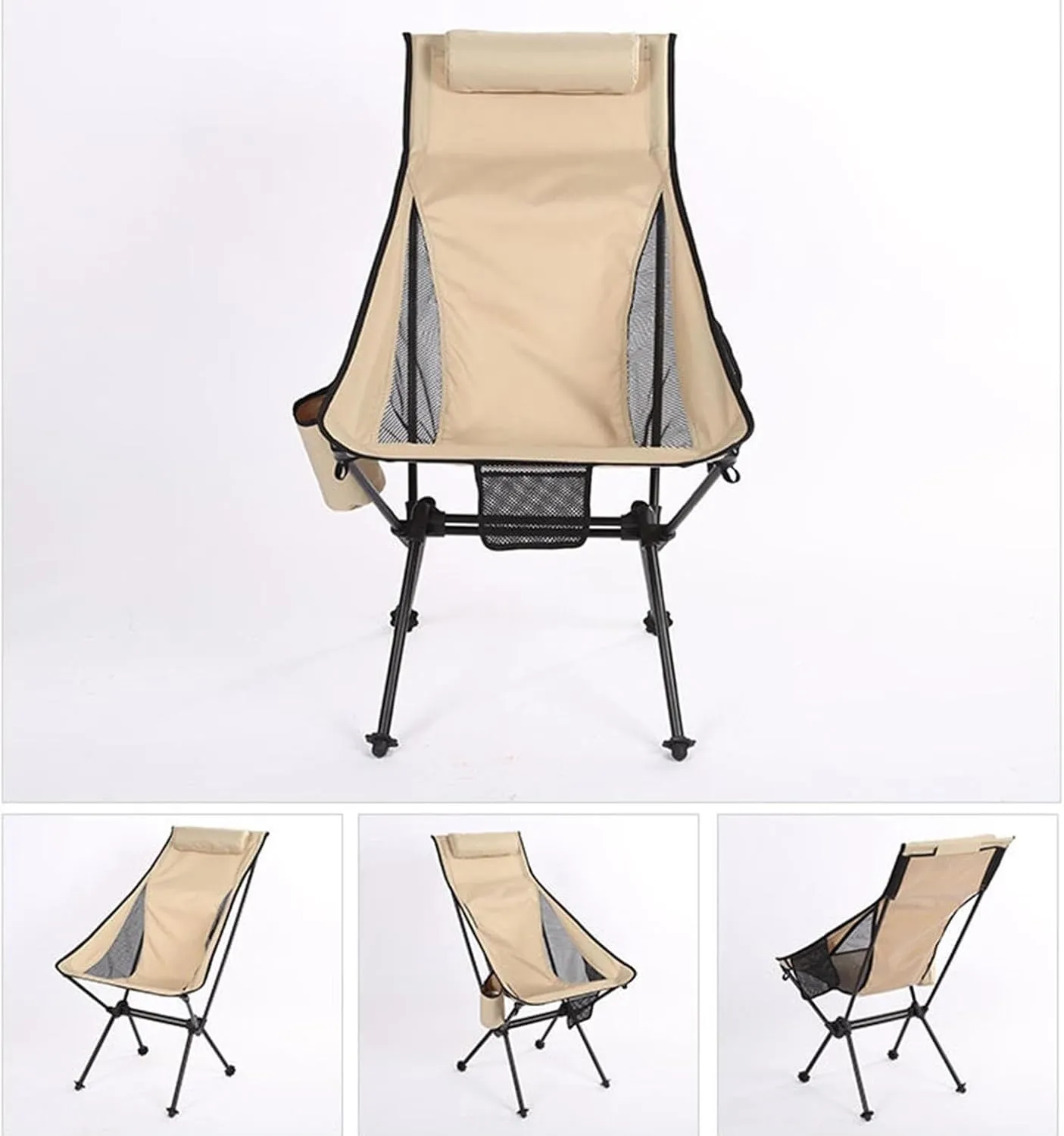 Outdoor Folding Camping Chair, Lightweight Portable Chair with Pockets, Quick Setup Fishing, Picnic, and Festival(White,Withoutpockets)