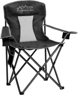 Outdoor Folding Camping Chair with Cup Holder, Storage Bag, Large Anti-Sink Feet, 325lbs Capacity, Breathable Mesh Portable Chair for Camping, Beach, Fishing, Sports, Black