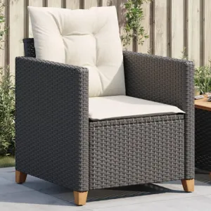 Outdoor Patio Chair with Removable Cushions Black PE Rattan Steel Frame Weather-Resistant Lounge Chair for Poolside Backyard Deck Garden Furniture (24"x26.4"x27.2")