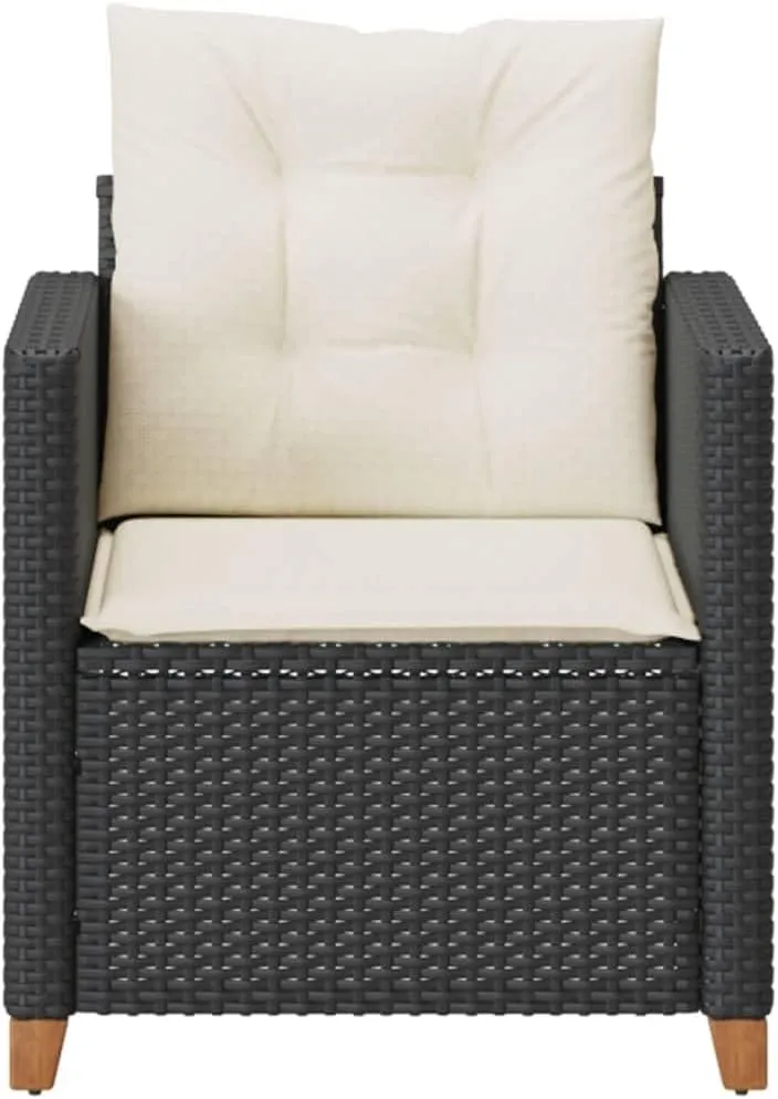 Outdoor Patio Chair with Removable Cushions Black PE Rattan Steel Frame Weather-Resistant Lounge Chair for Poolside Backyard Deck Garden Furniture (24"x26.4"x27.2")