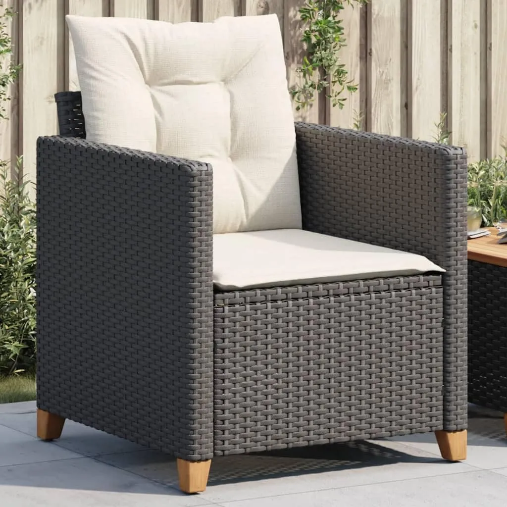 Outdoor Patio Chair with Removable Cushions Black PE Rattan Steel Frame Weather-Resistant Lounge Chair for Poolside Backyard Deck Garden Furniture (24"x26.4"x27.2")