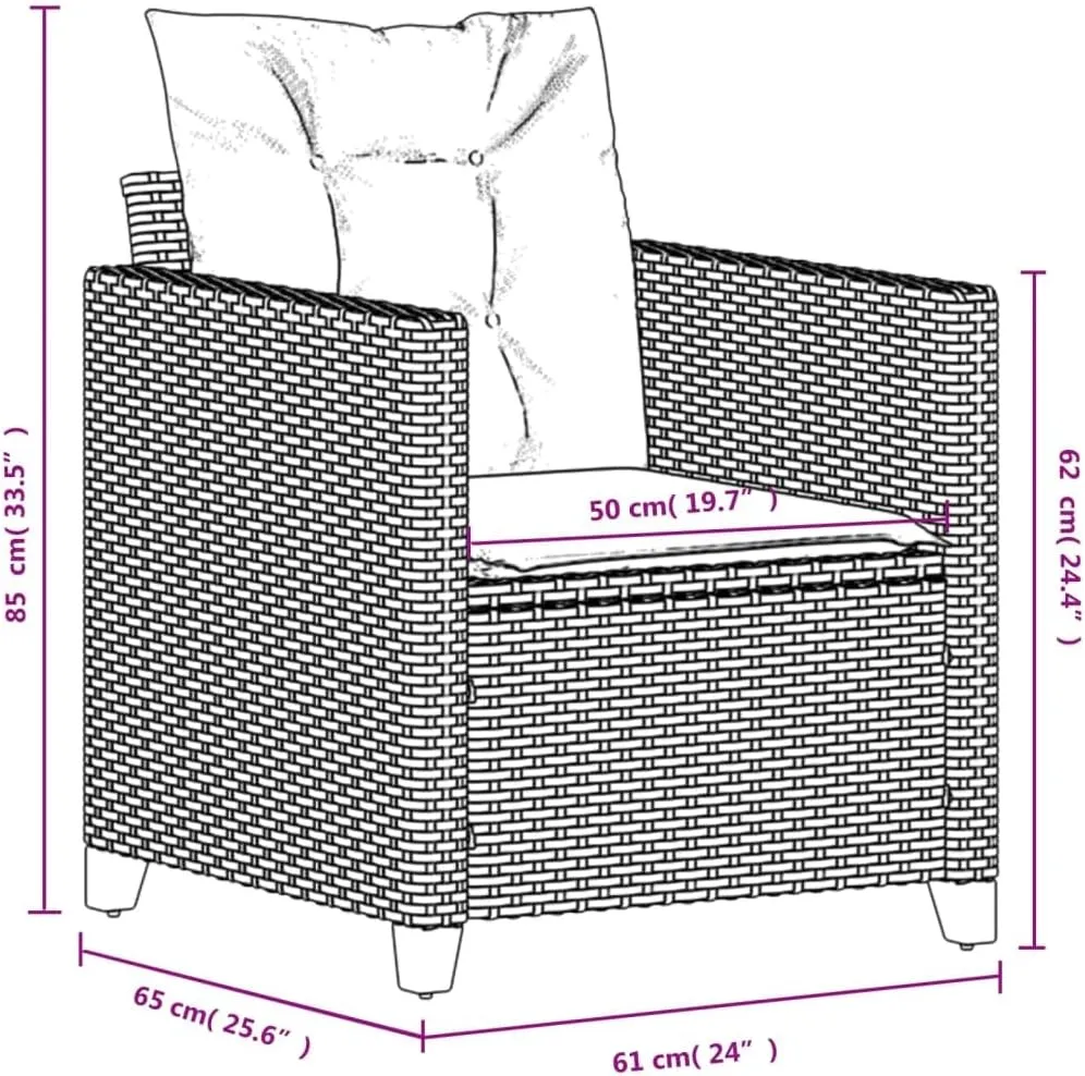 Outdoor Patio Chair with Removable Cushions Black PE Rattan Steel Frame Weather-Resistant Lounge Chair for Poolside Backyard Deck Garden Furniture (24"x26.4"x27.2")