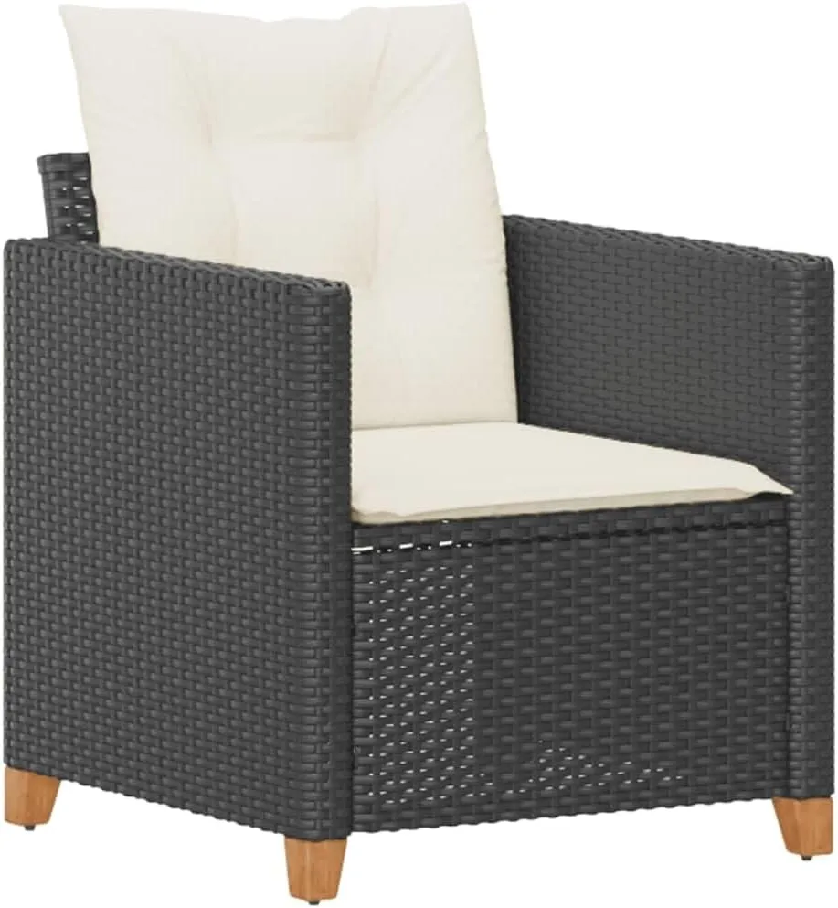 Outdoor Patio Chair with Removable Cushions Black PE Rattan Steel Frame Weather-Resistant Lounge Chair for Poolside Backyard Deck Garden Furniture (24"x26.4"x27.2")
