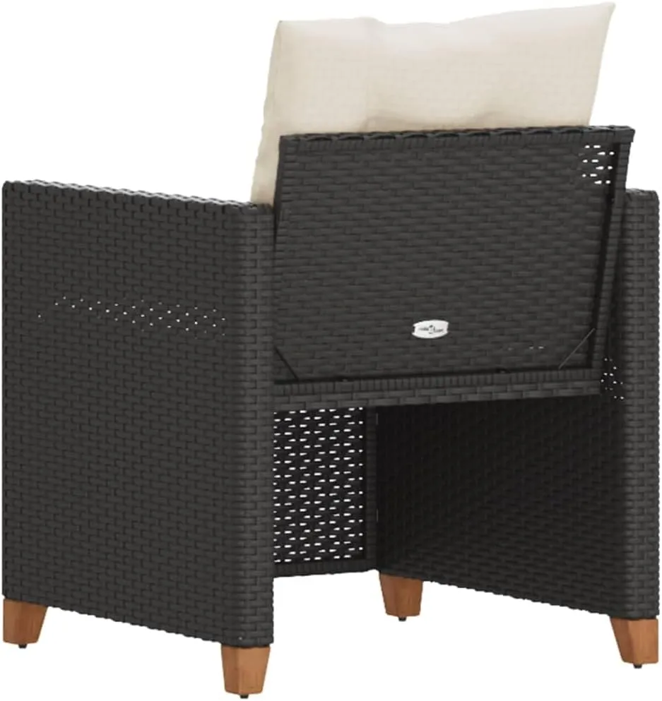 Outdoor Patio Chair with Removable Cushions Black PE Rattan Steel Frame Weather-Resistant Lounge Chair for Poolside Backyard Deck Garden Furniture (24"x26.4"x27.2")