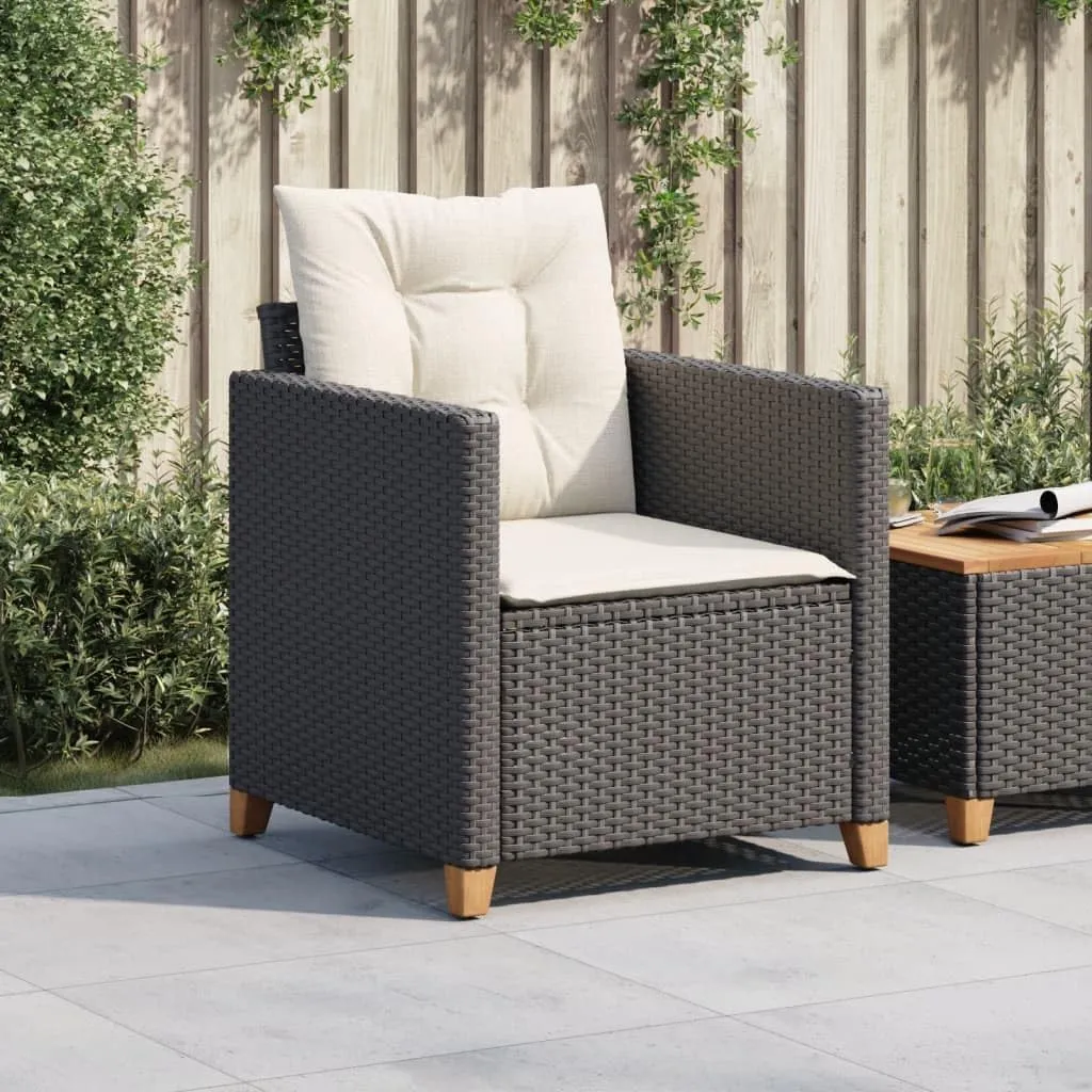 Outdoor Patio Chair with Removable Cushions Black PE Rattan Steel Frame Weather-Resistant Lounge Chair for Poolside Backyard Deck Garden Furniture (24"x26.4"x27.2")