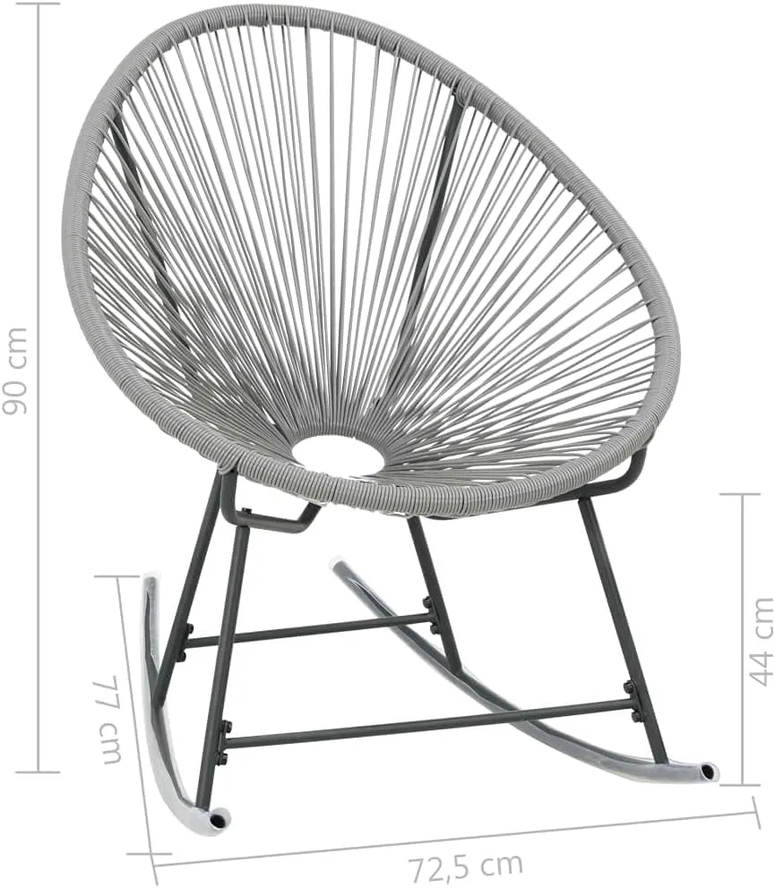 Outdoor Rocking Chair Gray Poly Rattan with Steel Frame Water-Resistant Patio Furniture for Garden Poolside Beach Lounge and Backyard Relaxation