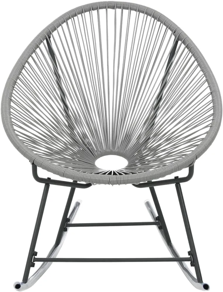 Outdoor Rocking Chair Gray Poly Rattan with Steel Frame Water-Resistant Patio Furniture for Garden Poolside Beach Lounge and Backyard Relaxation