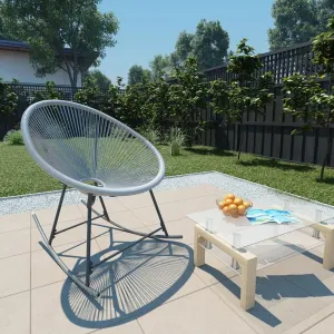 Outdoor Rocking Chair Gray Poly Rattan with Steel Frame Water-Resistant Patio Furniture for Garden Poolside Beach Lounge and Backyard Relaxation