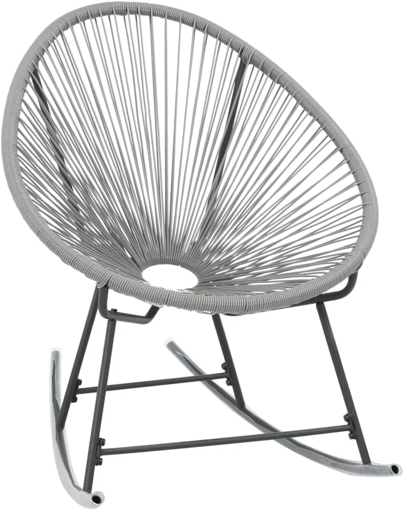 Outdoor Rocking Chair Gray Poly Rattan with Steel Frame Water-Resistant Patio Furniture for Garden Poolside Beach Lounge and Backyard Relaxation