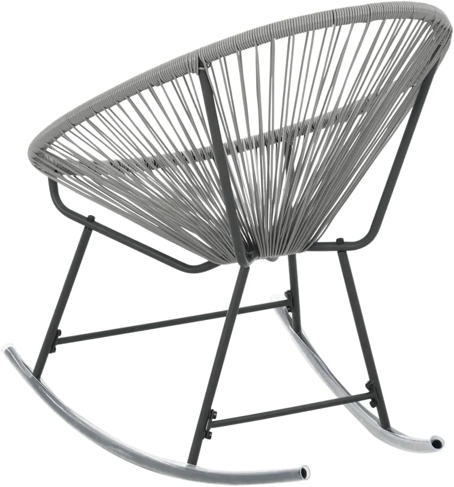 Outdoor Rocking Chair Gray Poly Rattan with Steel Frame Water-Resistant Patio Furniture for Garden Poolside Beach Lounge and Backyard Relaxation