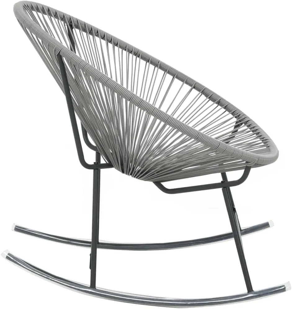 Outdoor Rocking Chair Gray Poly Rattan with Steel Frame Water-Resistant Patio Furniture for Garden Poolside Beach Lounge and Backyard Relaxation
