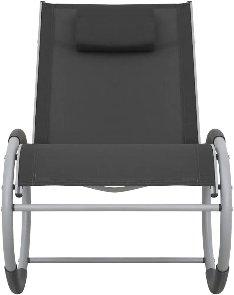 Outdoor Rocking Chair with Textilene Fabric Aluminum Frame Patio Furniture Lounge Chair Black & Gray for Garden Poolside Relaxation