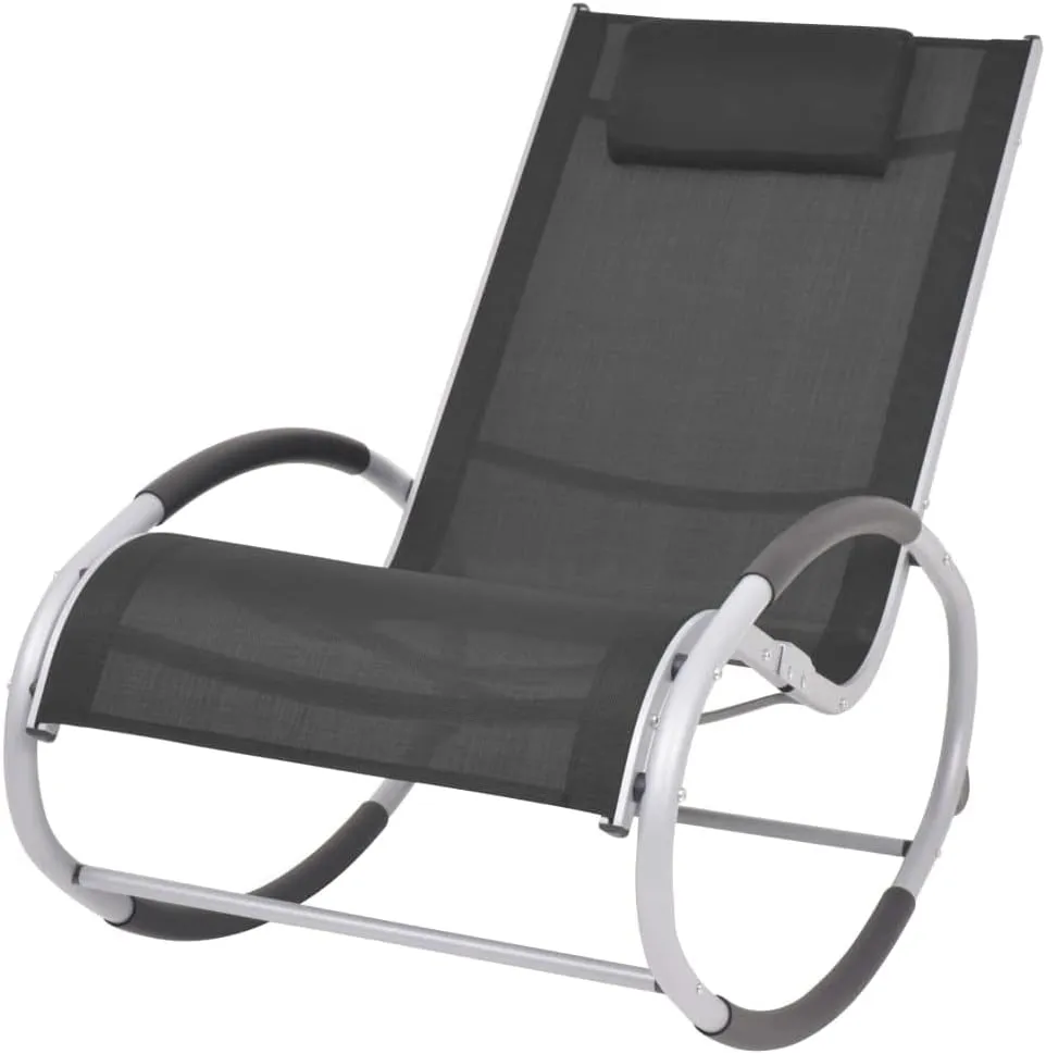 Outdoor Rocking Chair with Textilene Fabric Aluminum Frame Patio Furniture Lounge Chair Black & Gray for Garden Poolside Relaxation