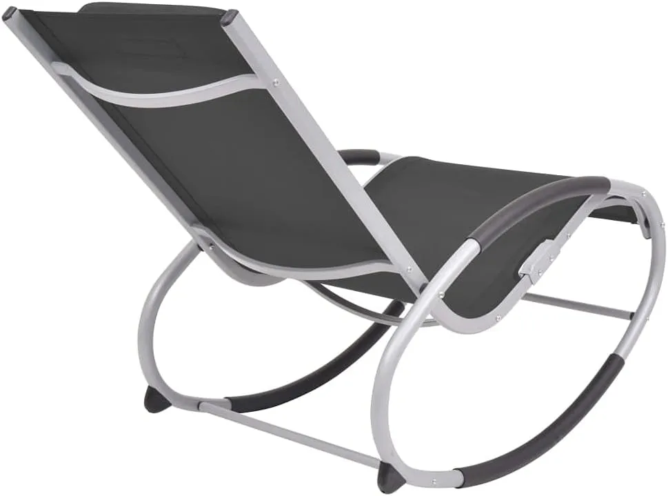 Outdoor Rocking Chair with Textilene Fabric Aluminum Frame Patio Furniture Lounge Chair Black & Gray for Garden Poolside Relaxation