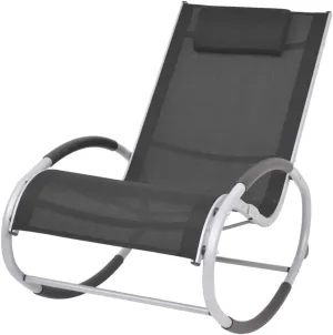 Outdoor Rocking Chair with Textilene Fabric Aluminum Frame Patio Furniture Lounge Chair Black & Gray for Garden Poolside Relaxation
