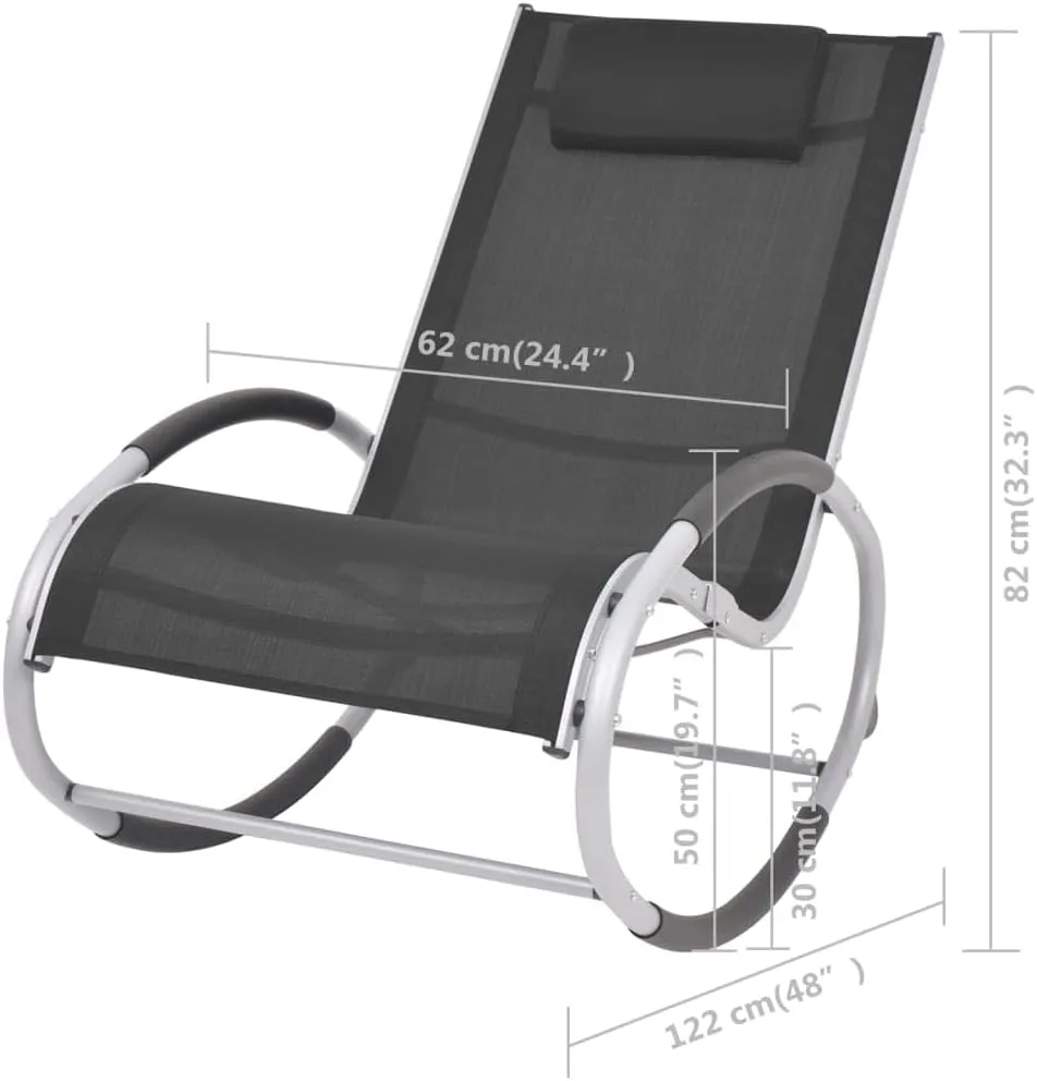 Outdoor Rocking Chair with Textilene Fabric Aluminum Frame Patio Furniture Lounge Chair Black & Gray for Garden Poolside Relaxation