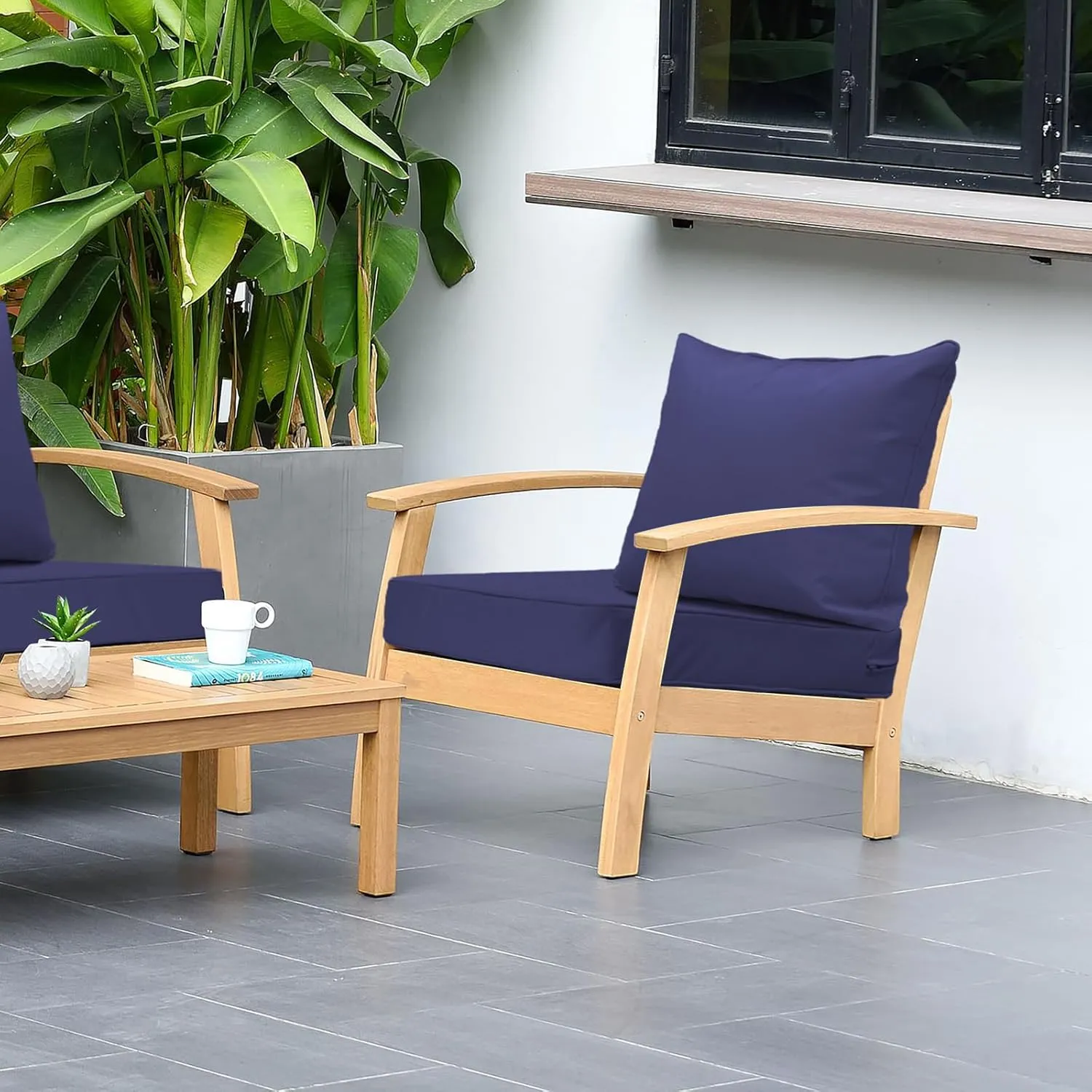 Outdoor Seat and Back Cushion Patio Deep Seat Cushion Set Seasonal Replacement Chair Cushion for Wicker Chairs and Garden Furniture Decoration, 19"x19"x3", Navy