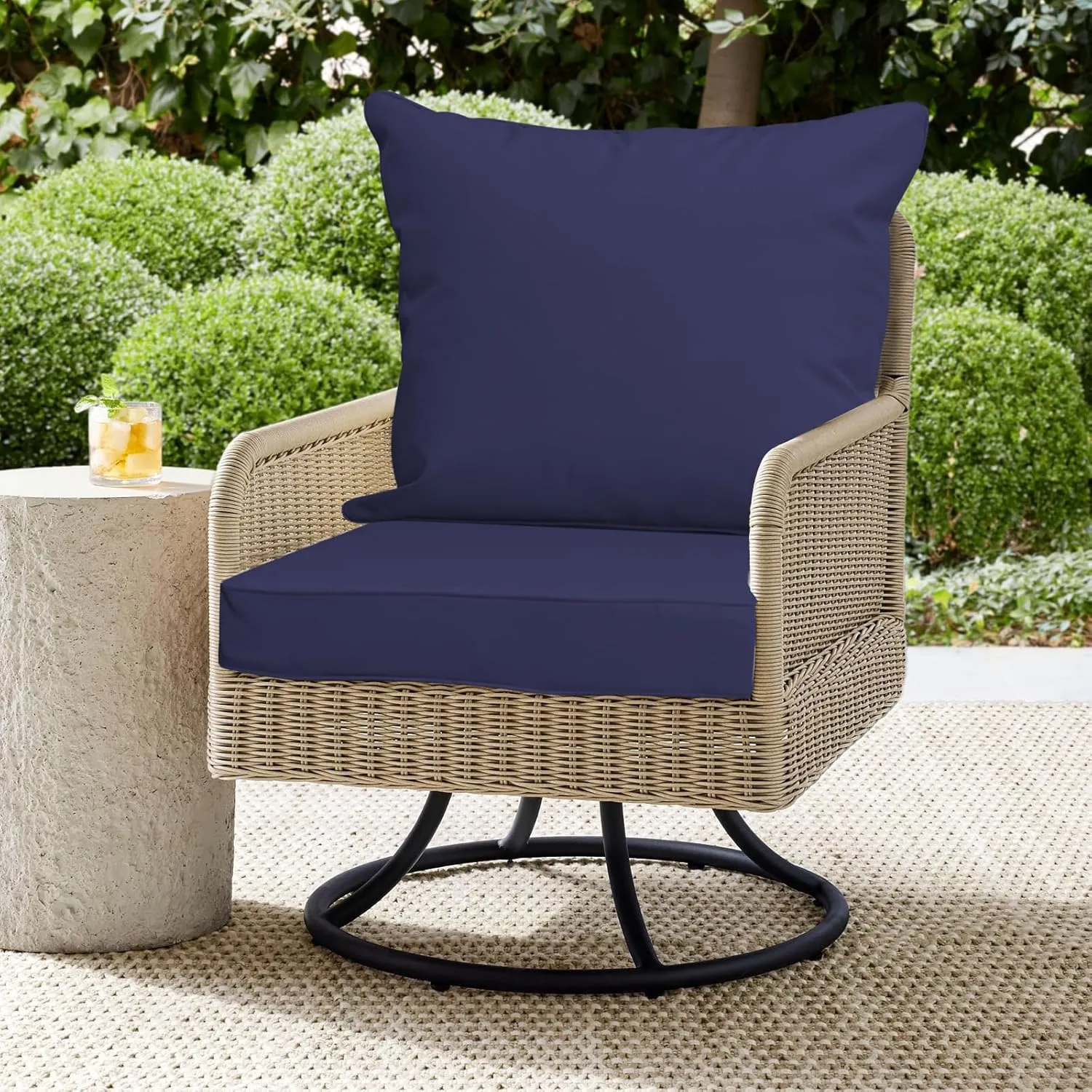 Outdoor Seat and Back Cushion Patio Deep Seat Cushion Set Seasonal Replacement Chair Cushion for Wicker Chairs and Garden Furniture Decoration, 19"x19"x3", Navy