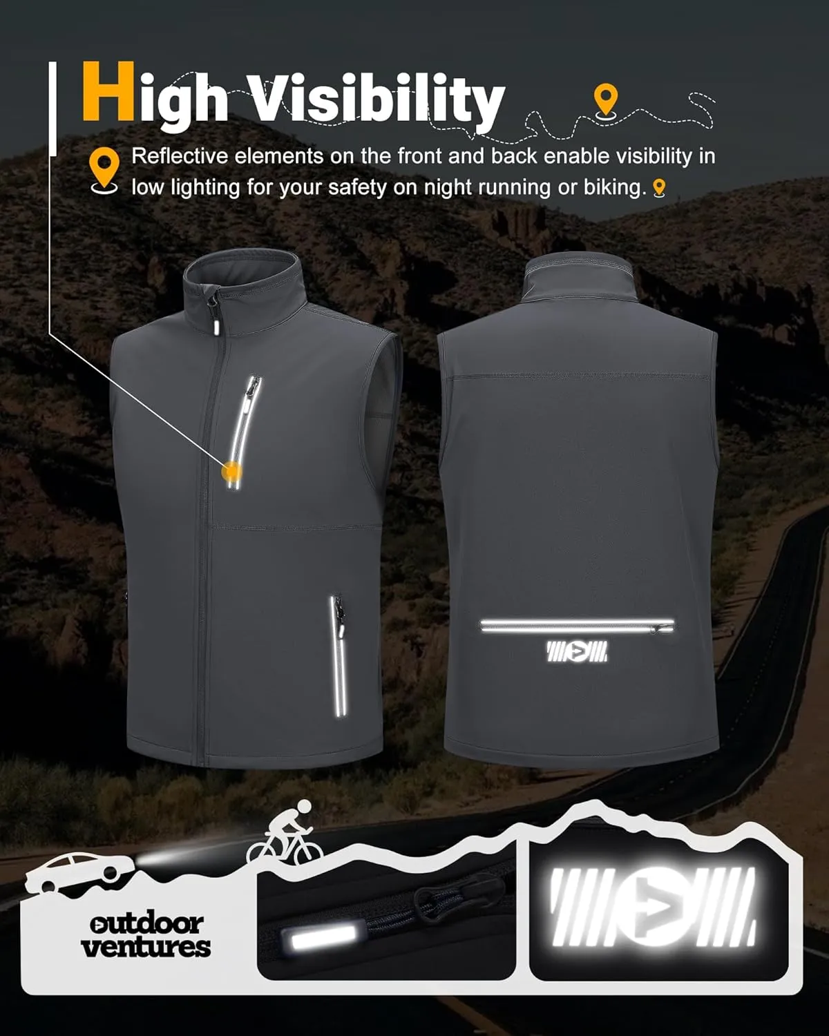 Outdoor Ventures Men's Windproof Softshell Vest Outerwear Lightweight Sleeveless Jacket for Running Golf Hiking Travel